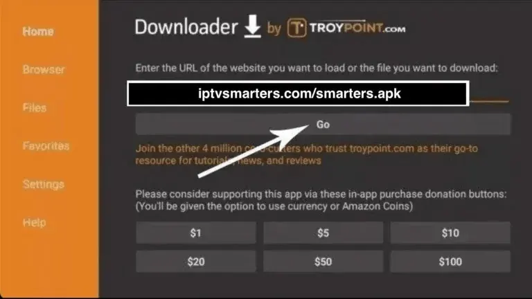 Saisissez l’adresse d’IPTV Smarters Pro