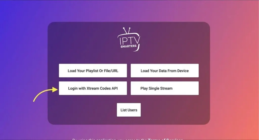 Choisissez Xtream Codes API