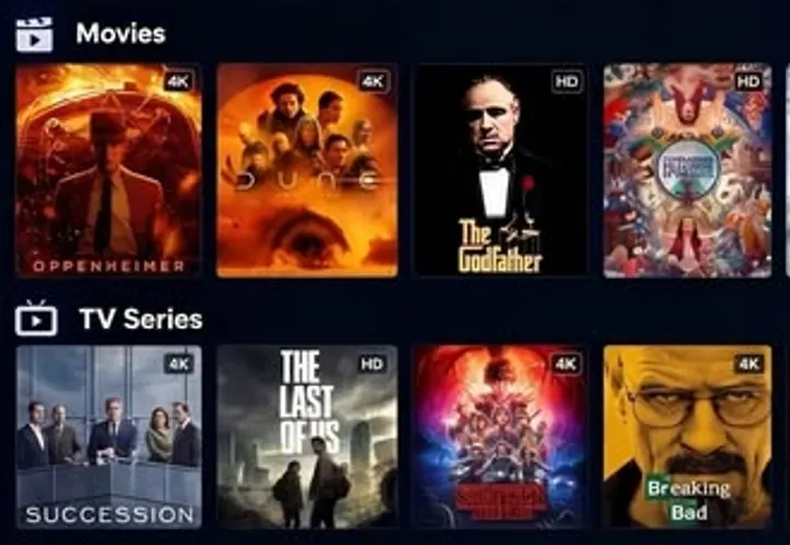 Sélection de films et de séries dans l’application